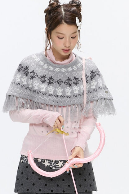 Fair Isle Tassel Knit Cape