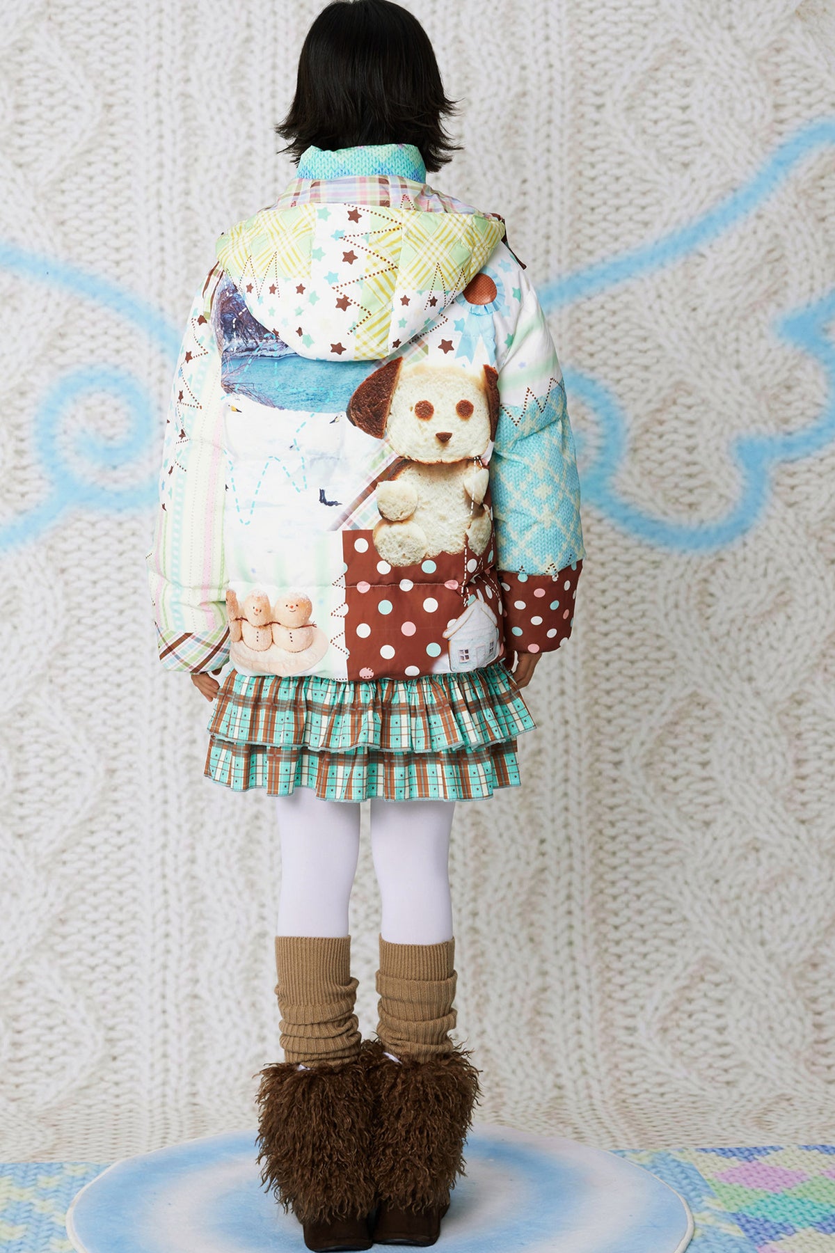 Loose Patchwork Print Hooded Jacket