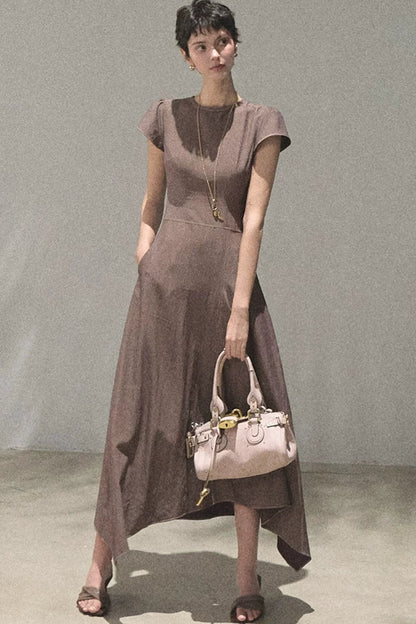 Asymmetrical Color Block Denim Dress