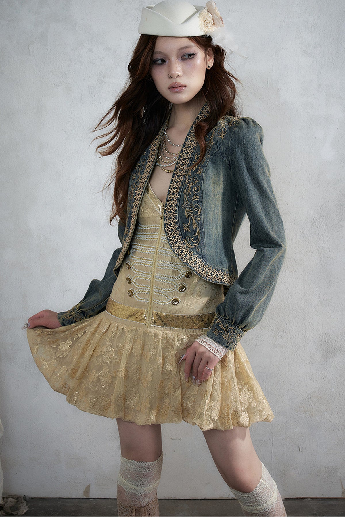 Distressed Embroidered Denim Jacket