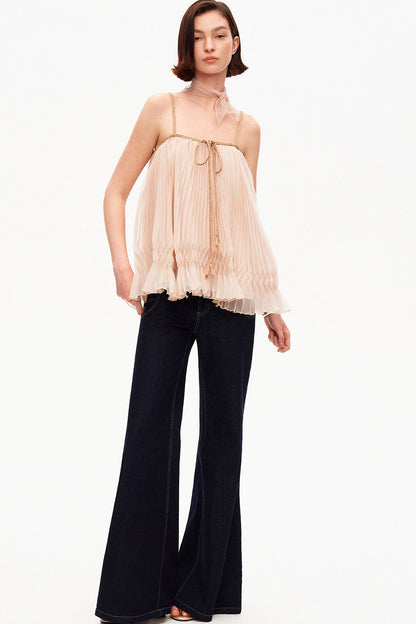 Chiffon Pleated Suspender Top