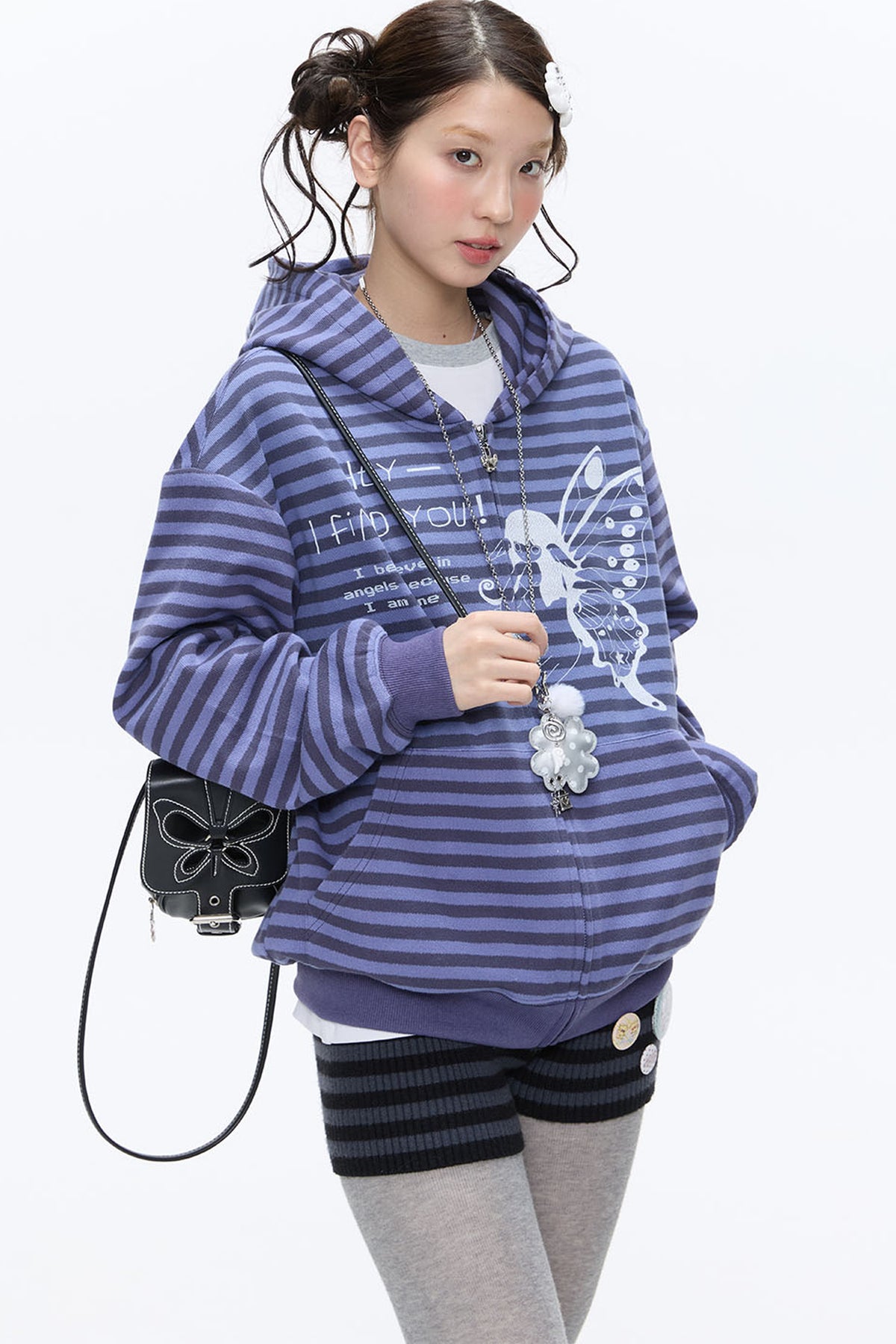 Butterfly Striped Zip Hoodie