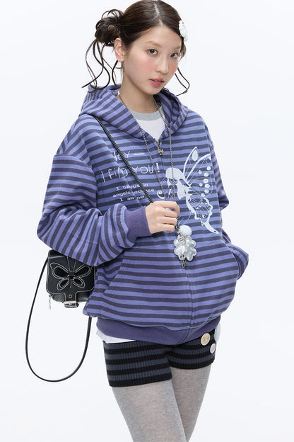 Butterfly Striped Zip Hoodie
