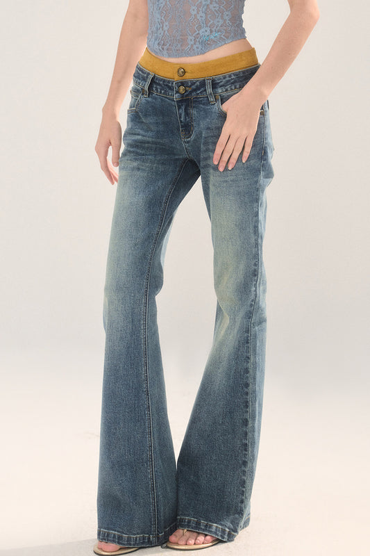 Jean vintage à ceinture multicouche