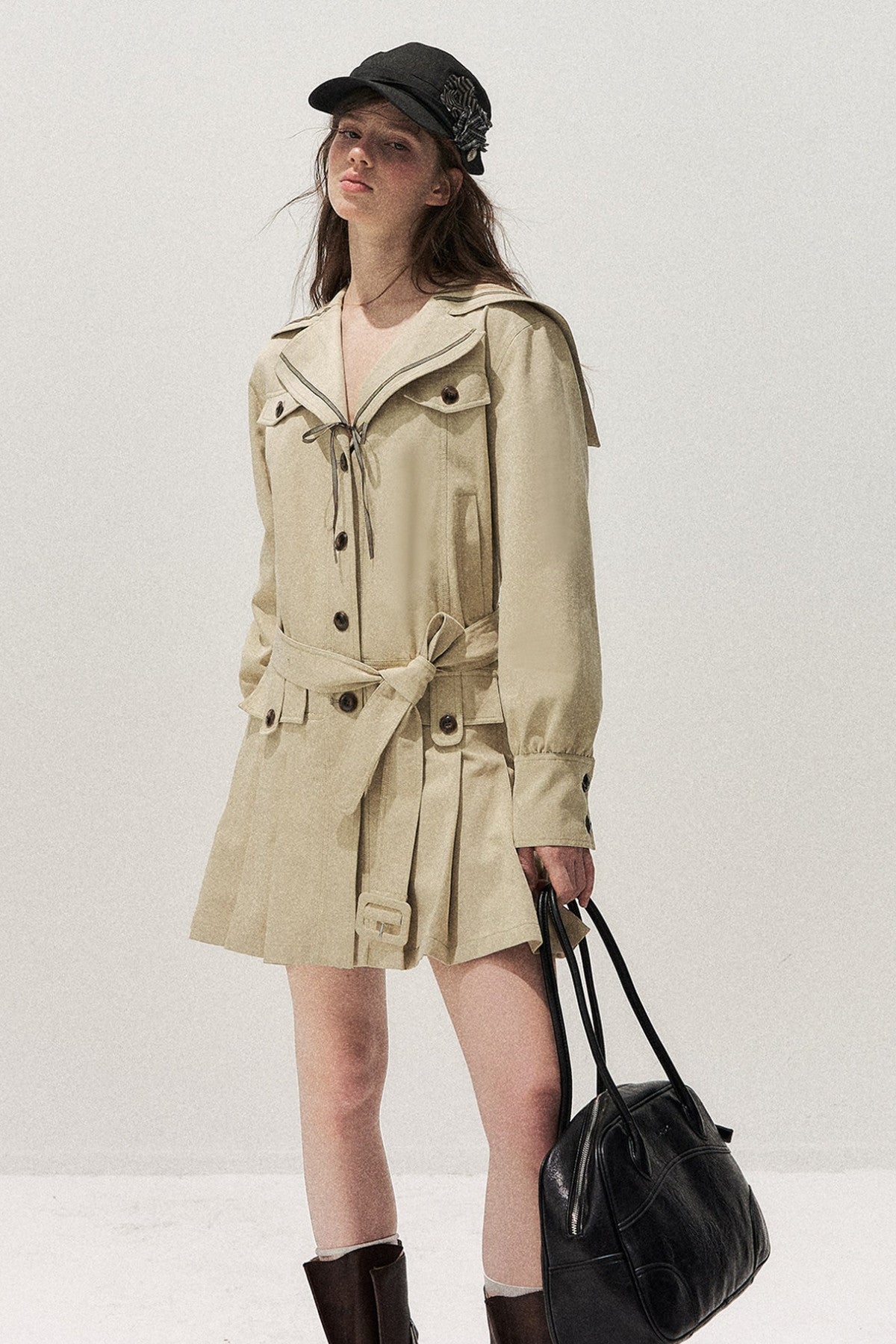 Navy Collar Khaki Trench Coat Dress