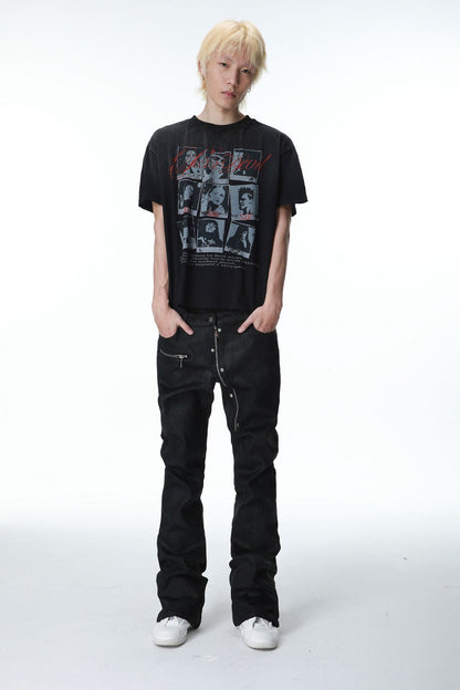 Deconstructed Wax Coated Denim Pants