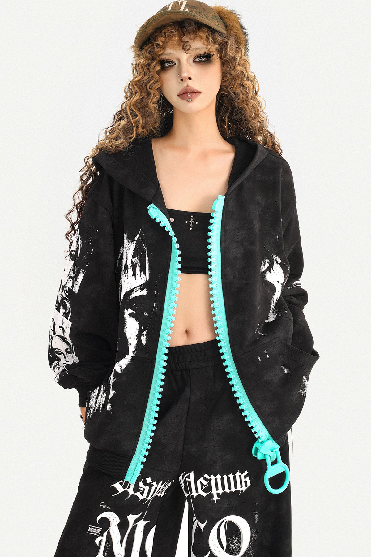 Loose Zip Hoodie Jacket and Sweatpants Set-Up
