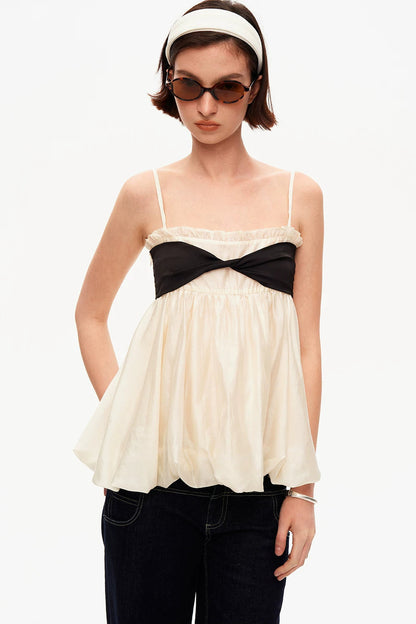 Tencel Knotted Strap Ruffle Tube Top