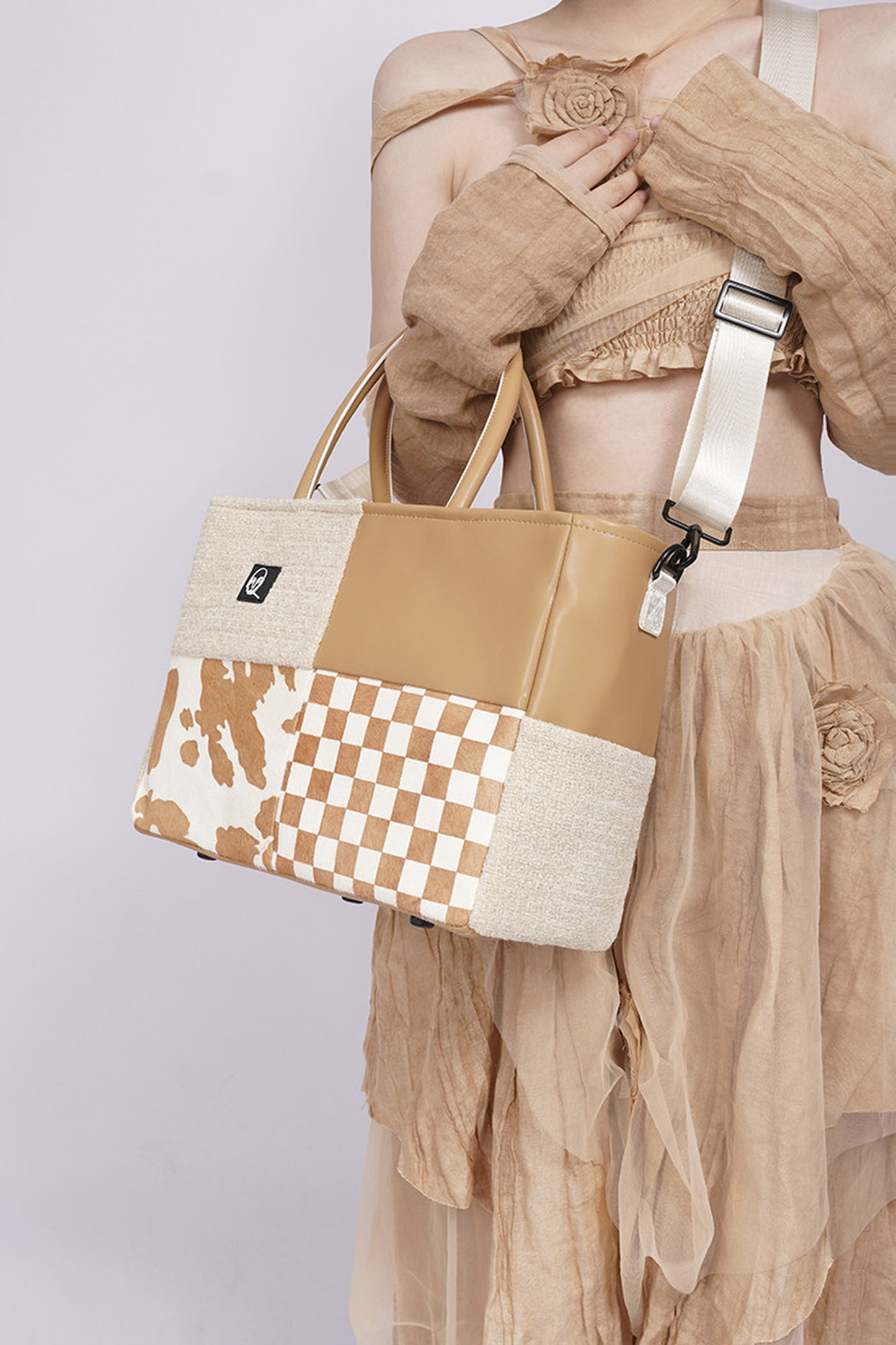 Y2K Leather Contrast Tote Bag