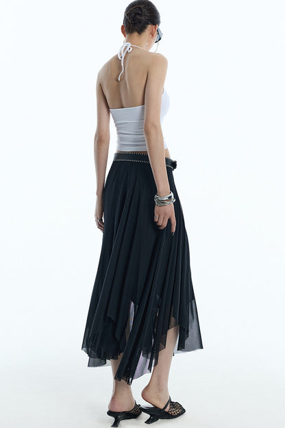 Asymmetrical Hem Mesh Skirt