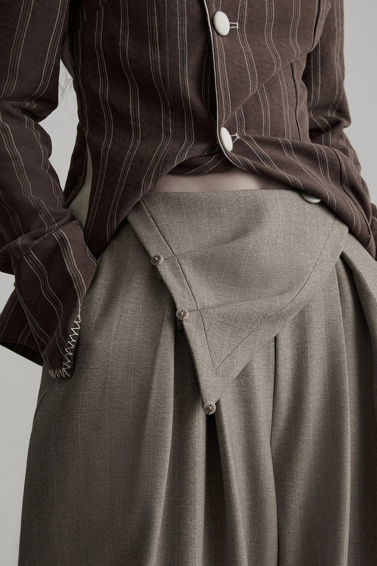 Striped Deconstructed Folded Waist Lantern Pants