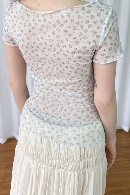 Light Blue Floral Mesh Top