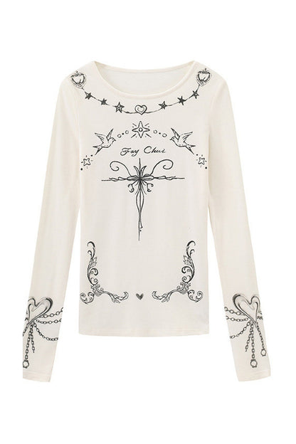 Long Sleeve Thorn Print T-Shirt