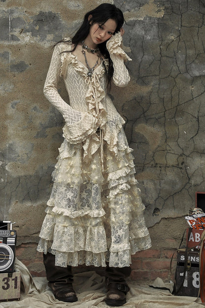 High-Waisted Multi-Layer Lace Cake Skirt