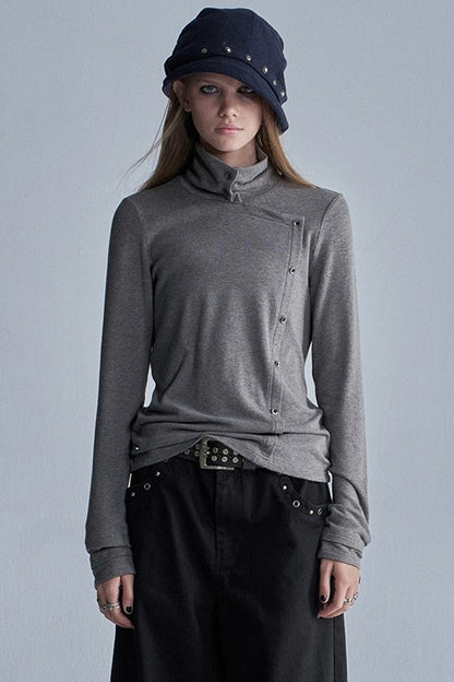 Langarmshirt mit diagonaler Knopfleiste