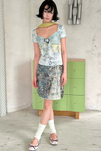 Midi-Rock aus Spitze mit Blumen- und Leopardenmuster