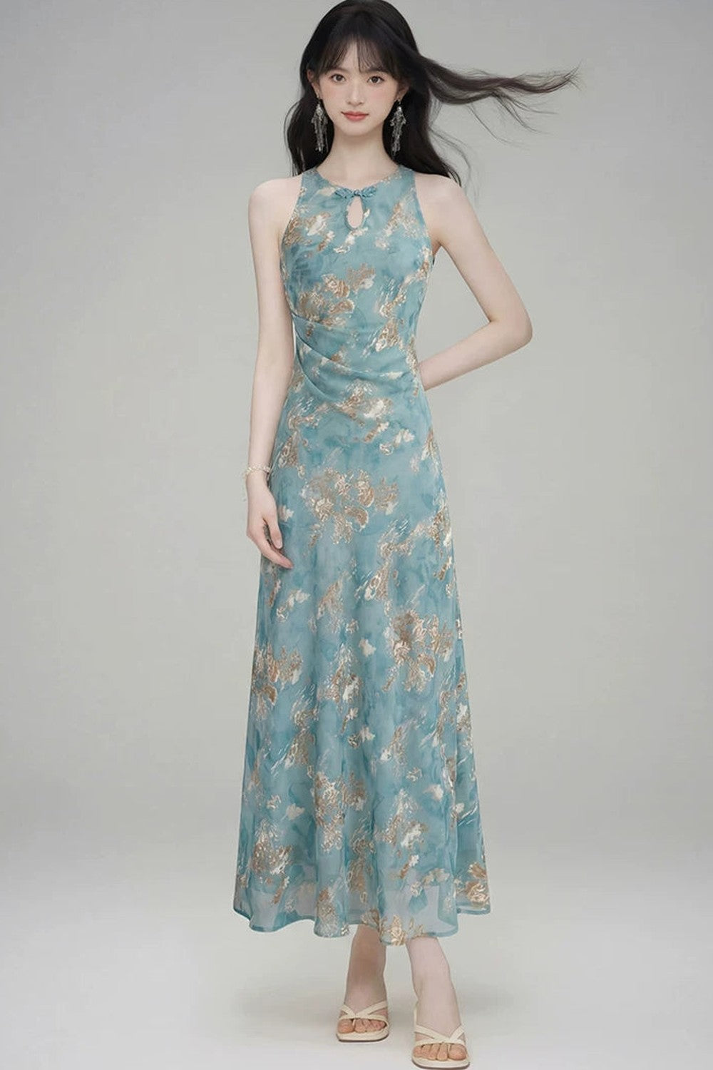 New Chinese Gold Jacquard Dress
