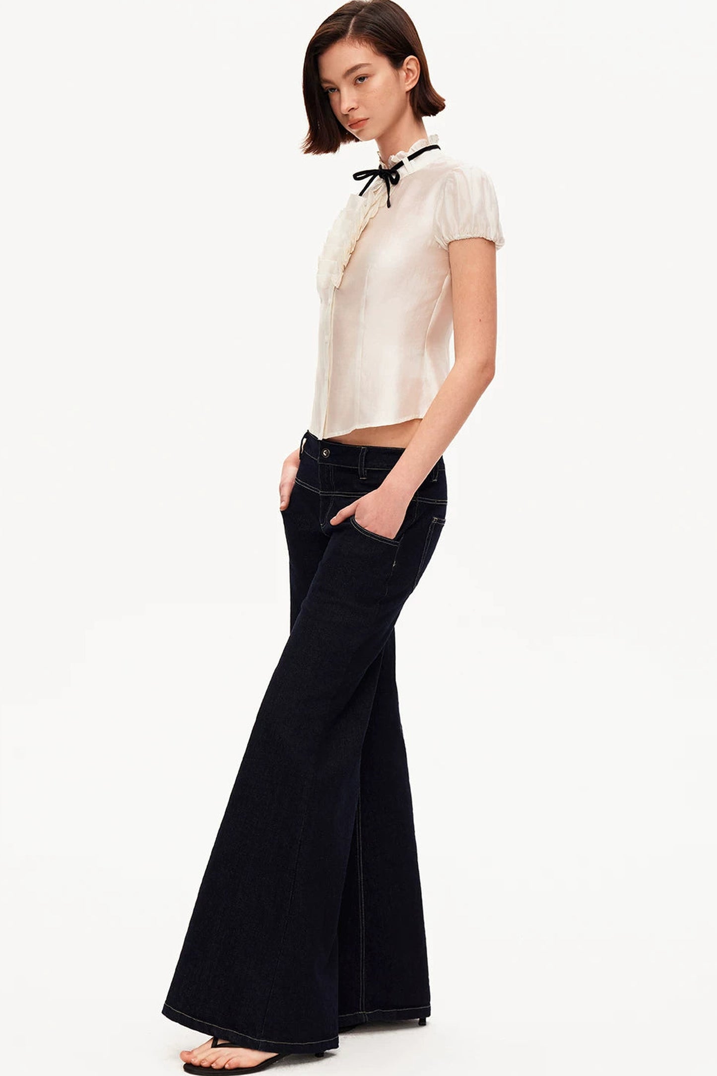 White Tencel Satin Puff Sleeve T-Shirt