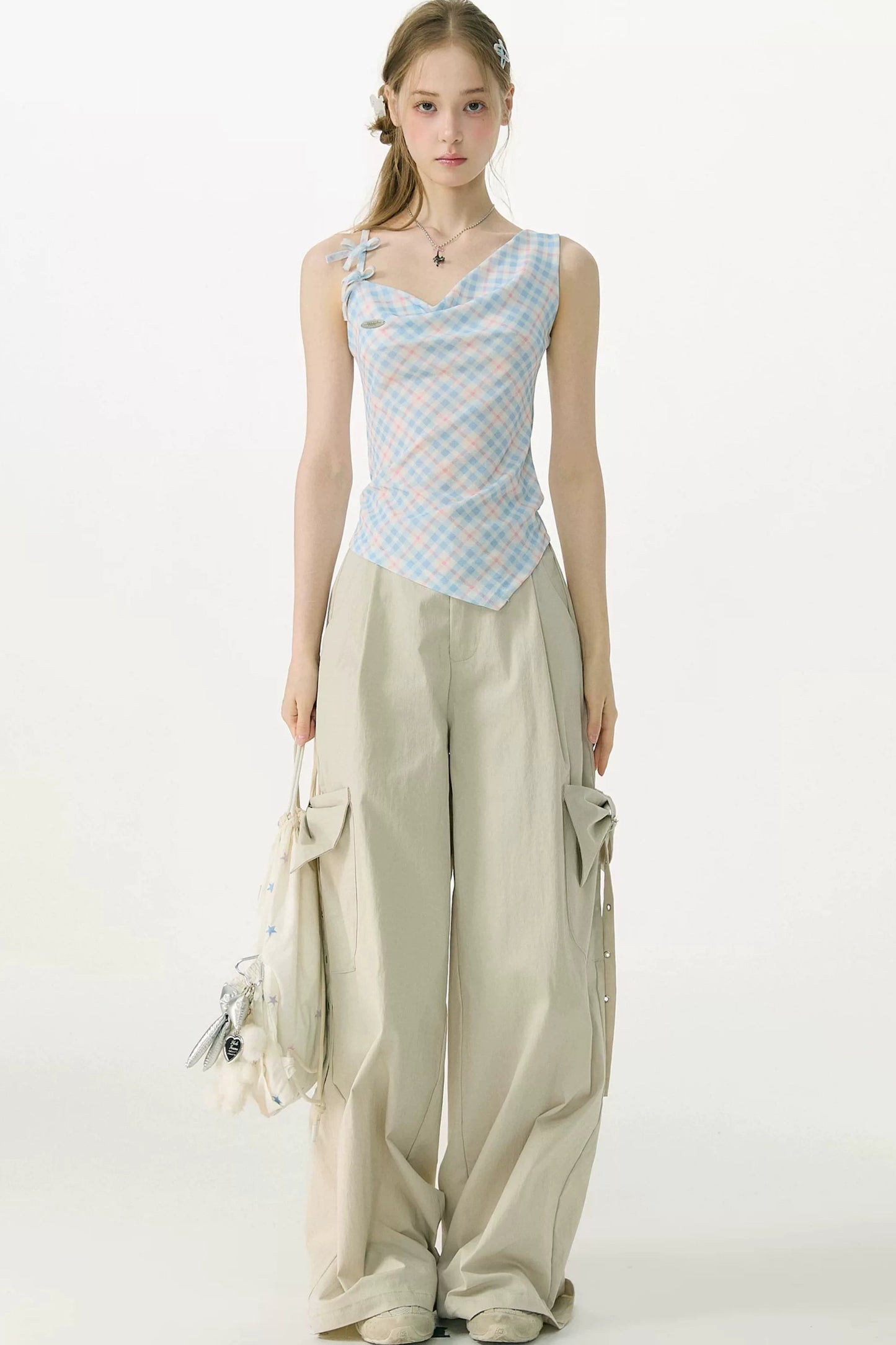 Sweetness Blue Plaid Bowknot Tank