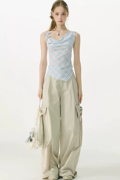 Sweetness Blue Plaid Bowknot Tank