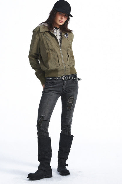Patchwork Graffiti Hooded Workwear Jacket