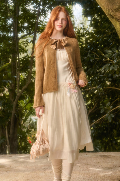 Soft Wool Ribbon Knit Cardigan