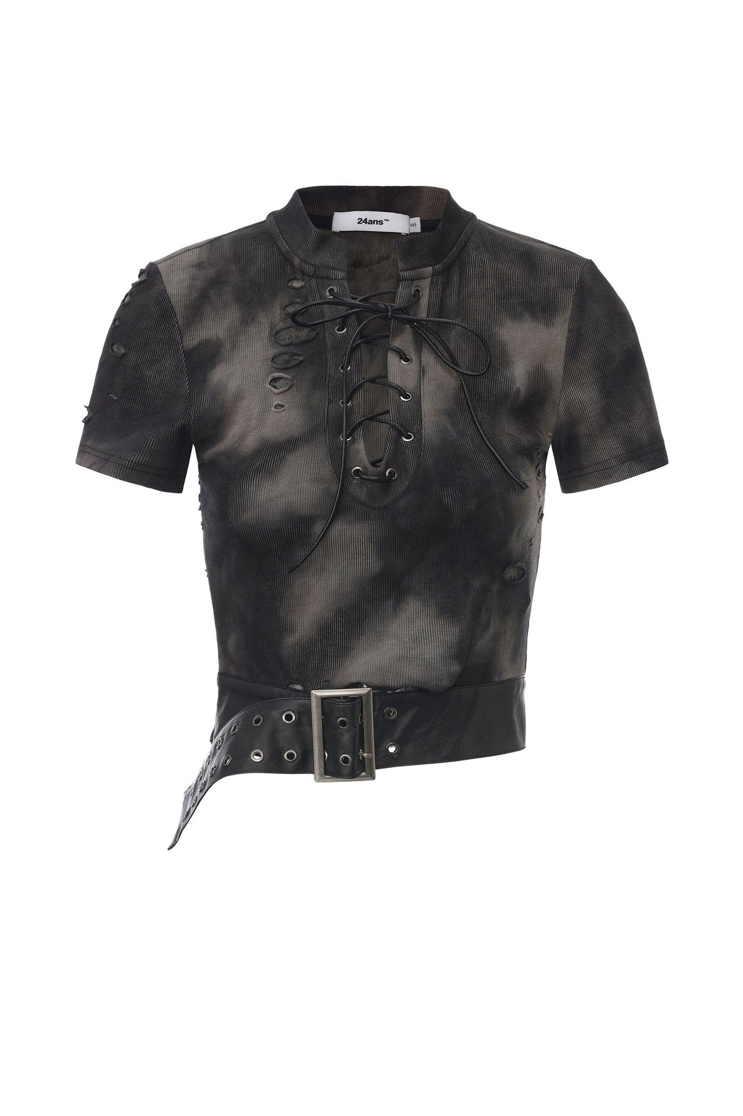 Flame-Embossed Distressed T-Shirt