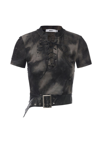 Flame-Embossed Distressed T-Shirt