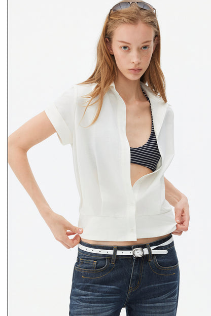 Satin-Like Lyocell Short-Sleeve Shirt