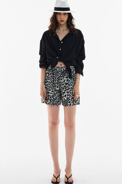 Snow Leopard Satin Wide-Leg Shorts