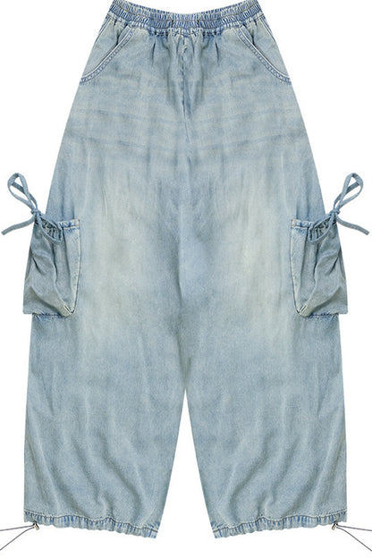 Retro-Jeanshose mit elastischem Bund und weitem Bein