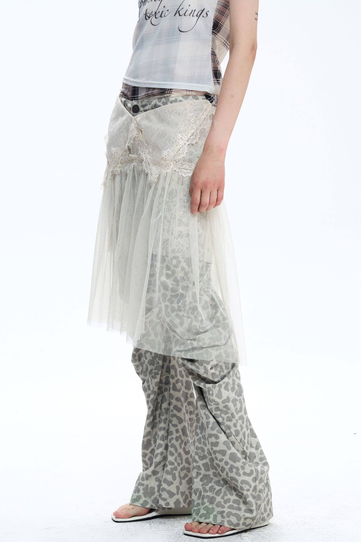 Deconstructed Distressed Leopard Scimitar Pants