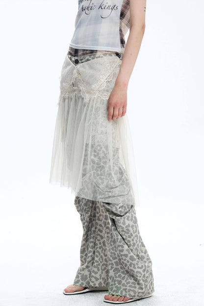 Deconstructed Distressed Leopard Scimitar Pants
