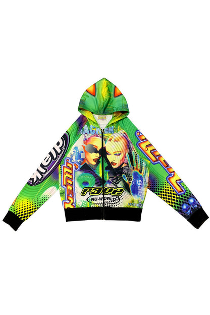 Y2K Alien Rave Print Hooded Jacket