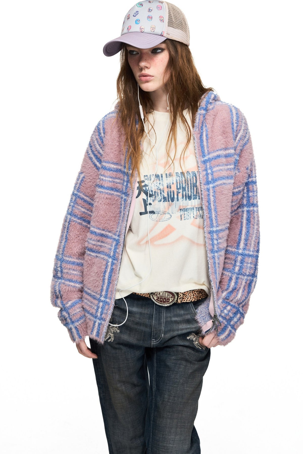 Gradient Plaid Faux Mink Cardigan
