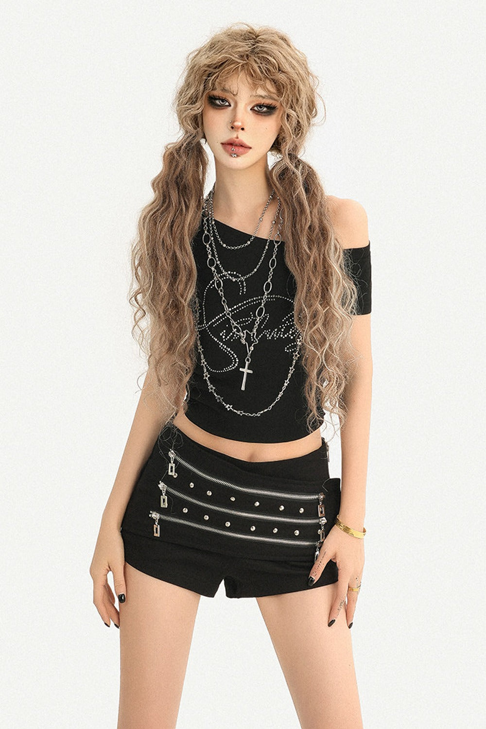 Triple Metal Zipper Punk Shorts