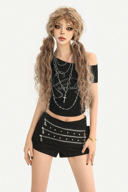 Triple Metal Zipper Punk Shorts