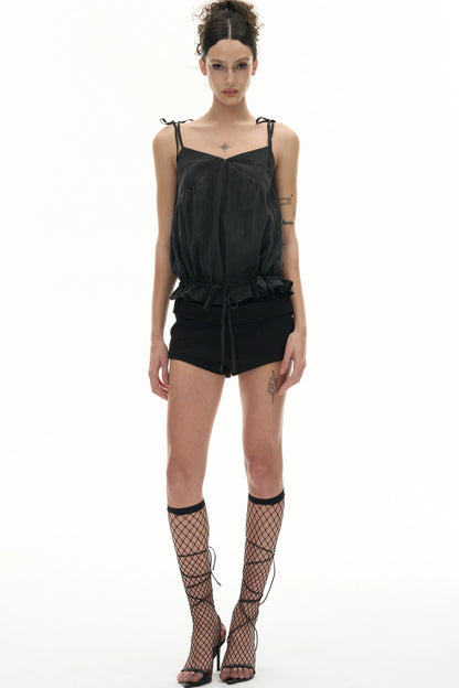 Slightly Glossy Loose Waist-Tie Camisole