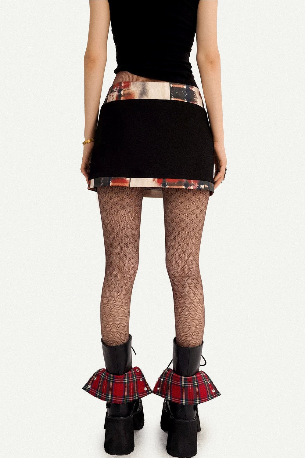 Black Patchwork Studded Bodycon Skirt