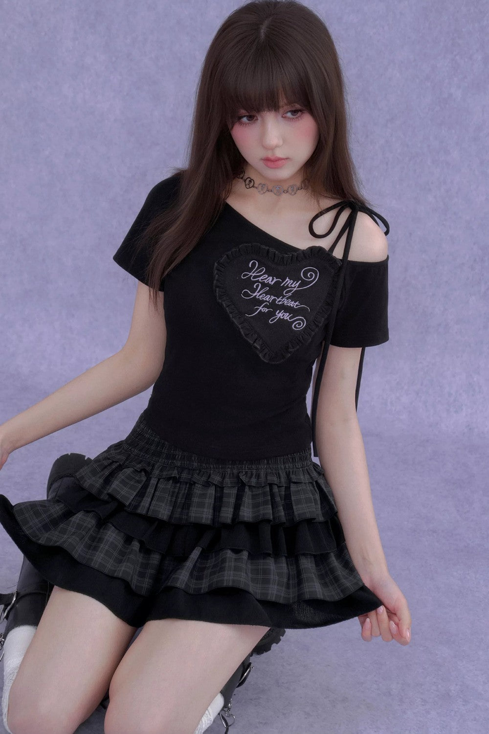 Heart One-Shoulder Short-Sleeve Top