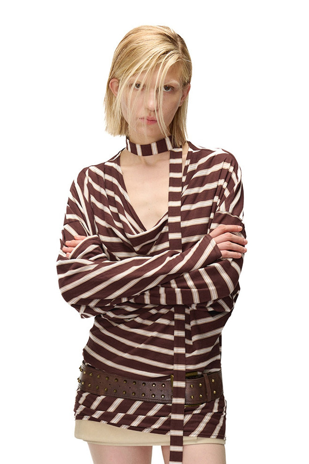Asymmetrical Striped Long-Sleeve T-Shirt