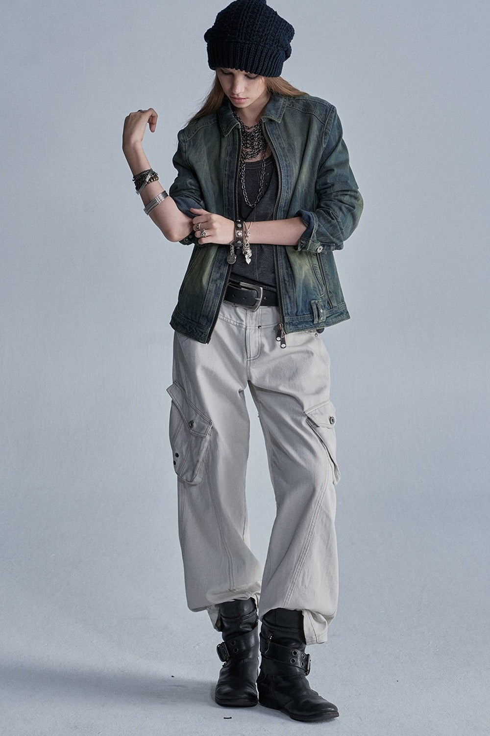 Distressed Zipper Segmented Jacket