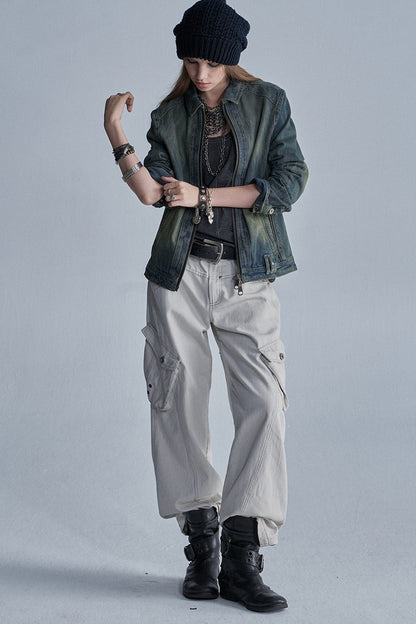 Distressed Zipper Segmented Jacket