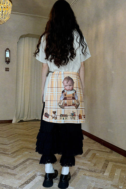 Transparent Doll Print Bowknot Apron Skirt