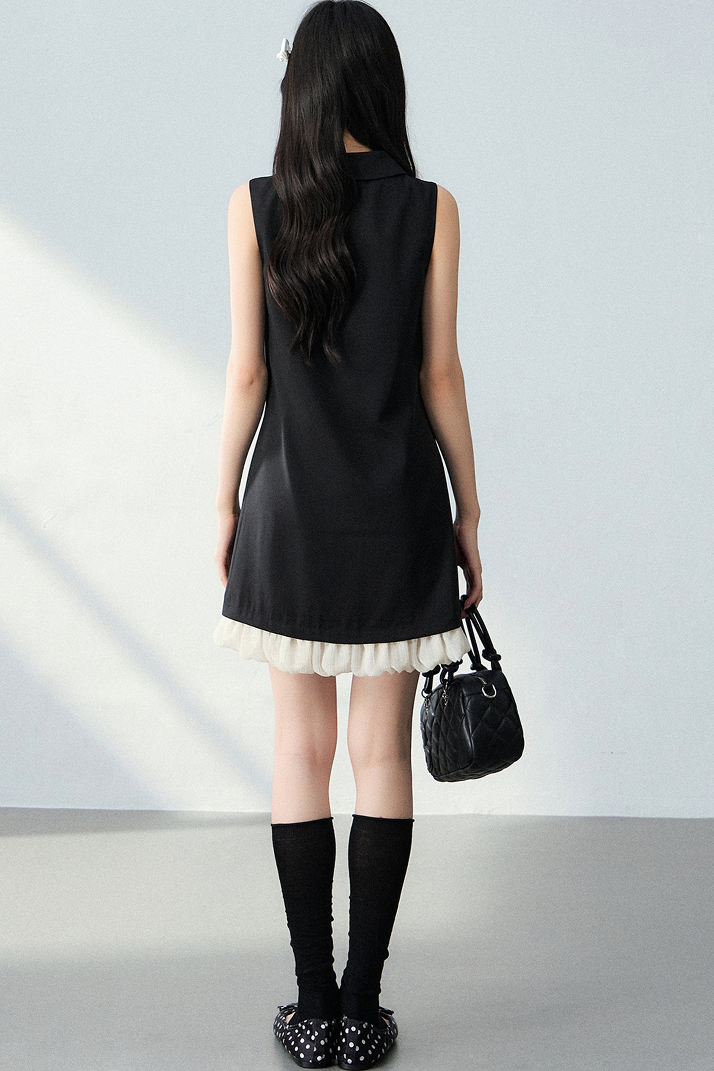 Bowknot Ruffle A-Line Black Dress