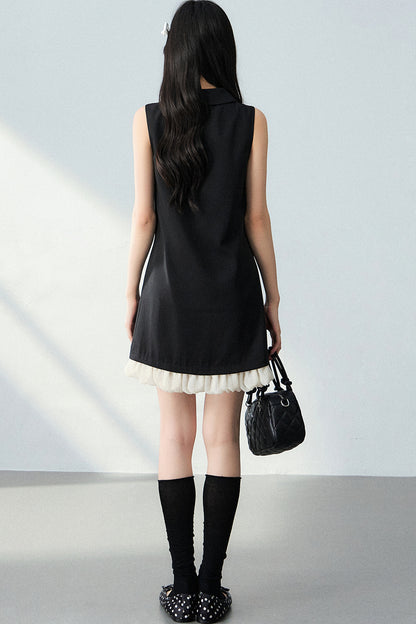 Bowknot Ruffle A-Line Black Dress