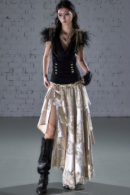 Gold Foil Feather Fringe Vest