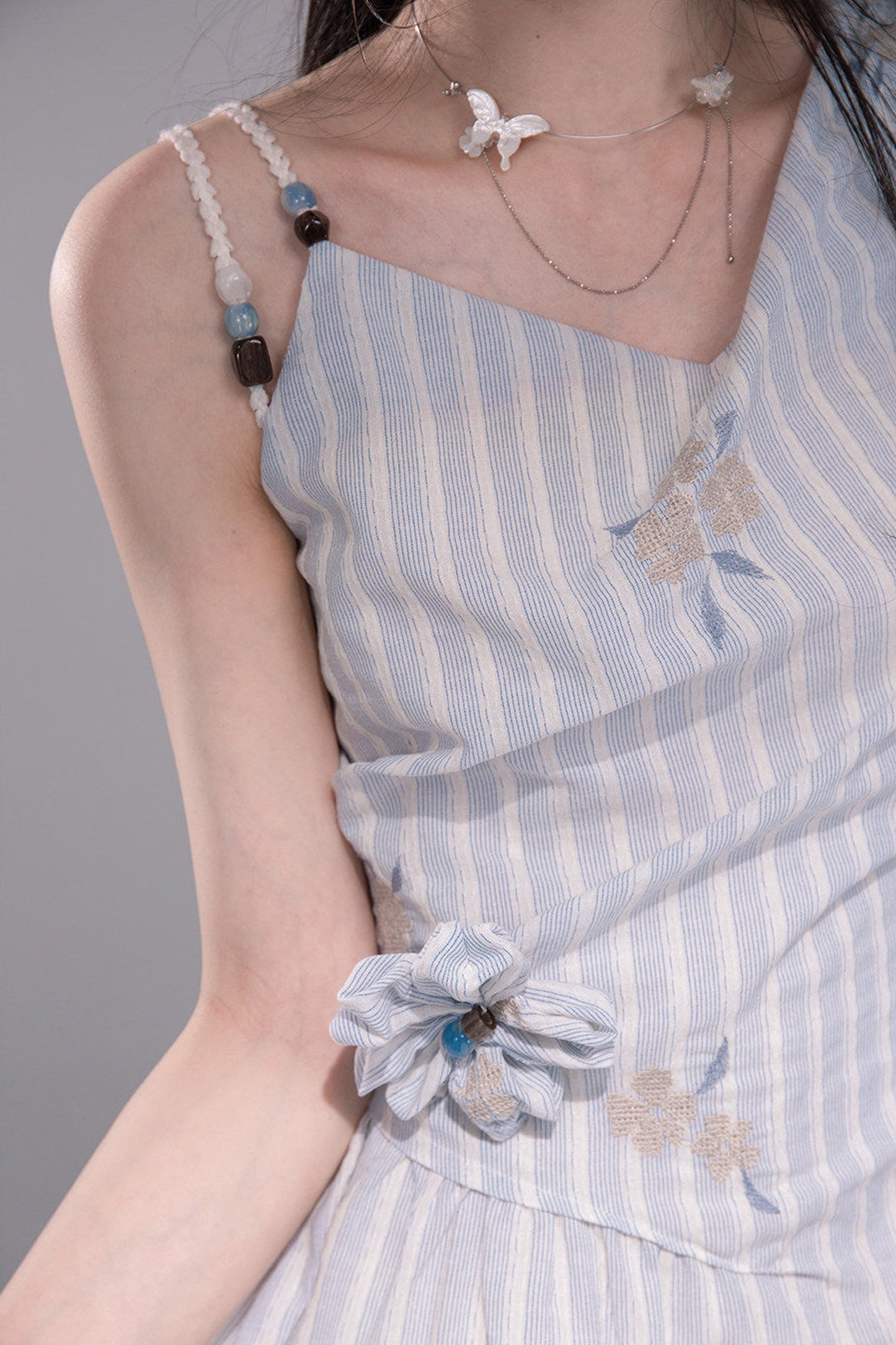 Mist Blue Striped Tank Dress