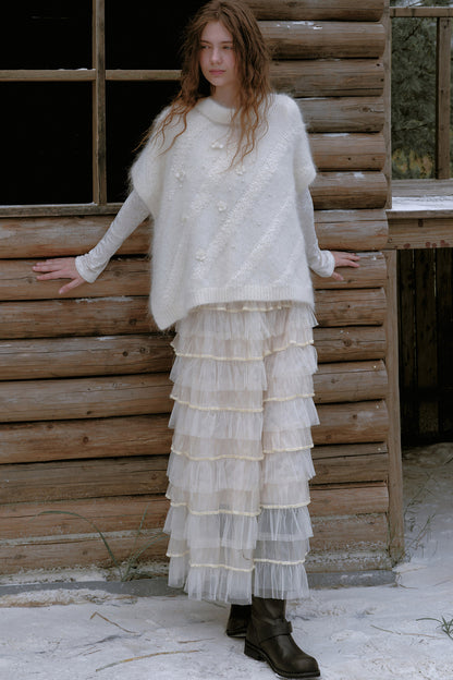 Mesh Velvet Layered Chiffon Skirt