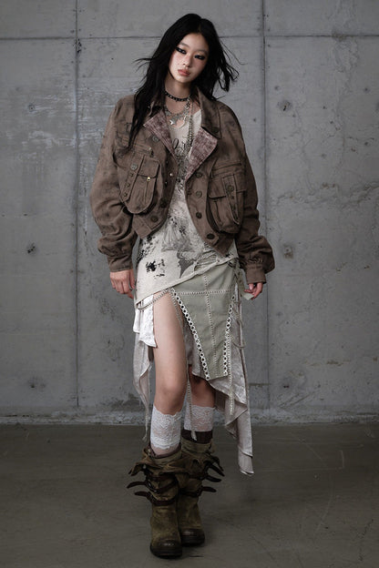 Loose Distressed Plaid Patchwork Jacket